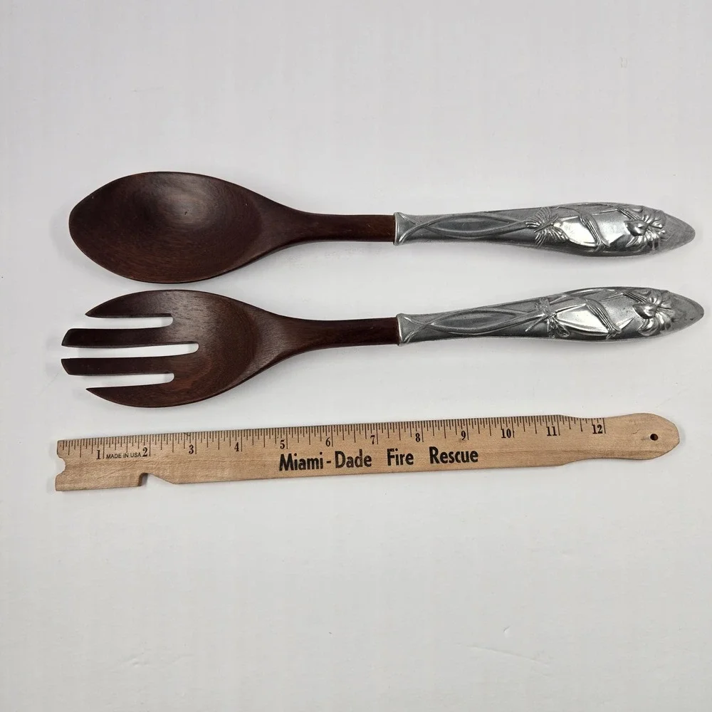 Vintage Lenox Dragonfly Wood Salad Serving Spoon Fork Set Art Nouveau 14